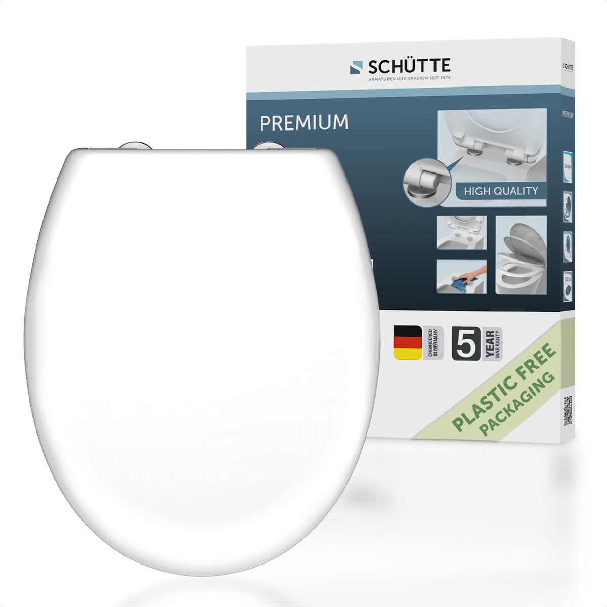 Schütte WC-Sitz 82600 weiß – Duroplast – Absenkautomatik – klickbar – Edelstahlscharniere – Belastbarkeit bis 250 kg – lackiert – weiß