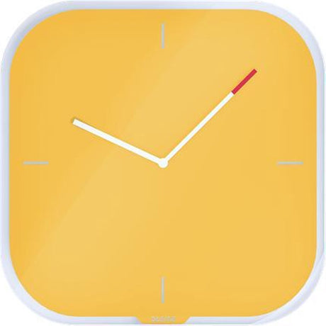Leitz gemütliche stille Glas-Wanduhr – beschreibbare Wanduhr inklusive Marker – ideal für Home-Office und Arbeiten von zu Hause aus – warmes Gelb