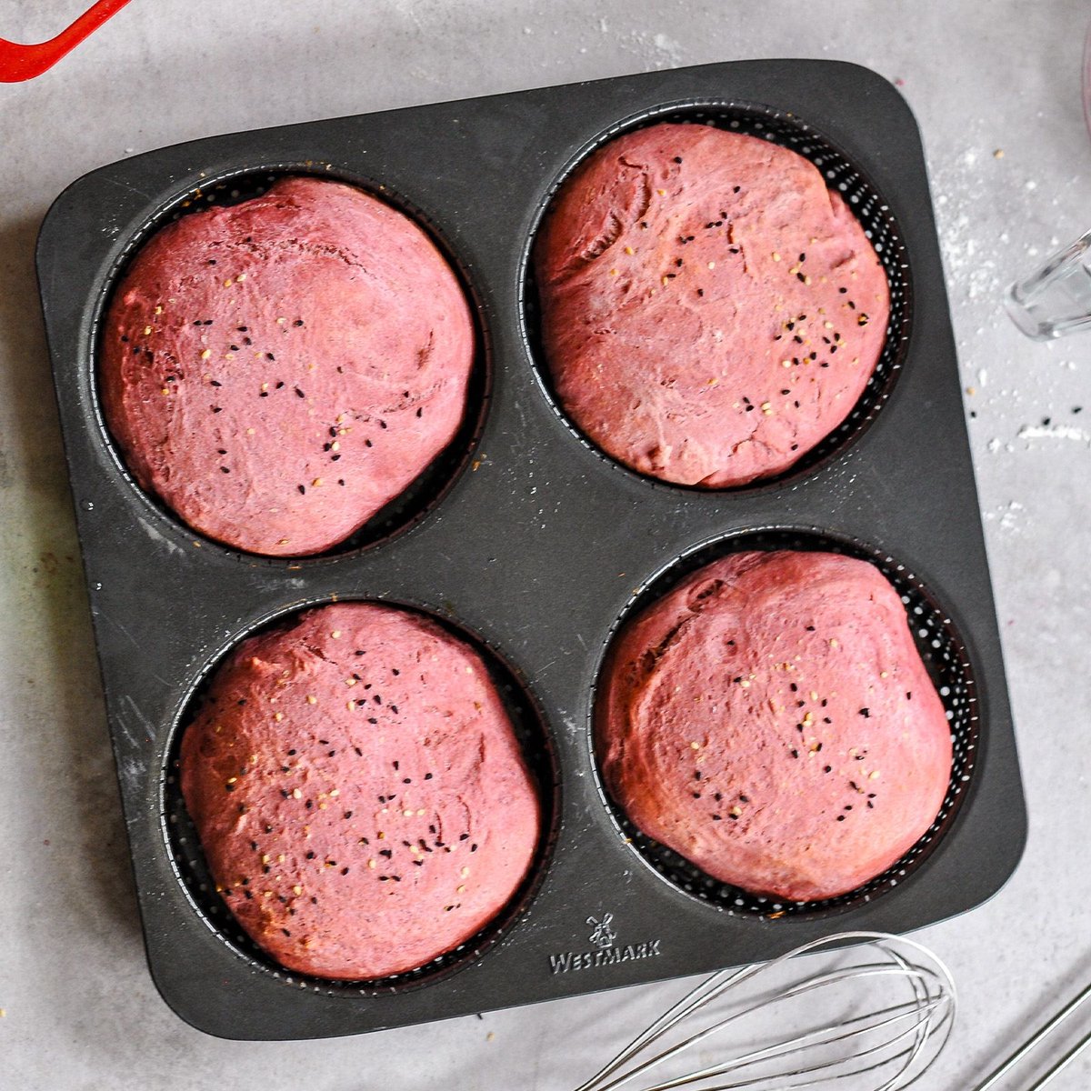 Westmark Burgerbrötchen-Backform, für 4 Burgerbrötchen, je ø 12 cm, Stahl, antihaftbeschichtet, groß, anthrazit, 32702260