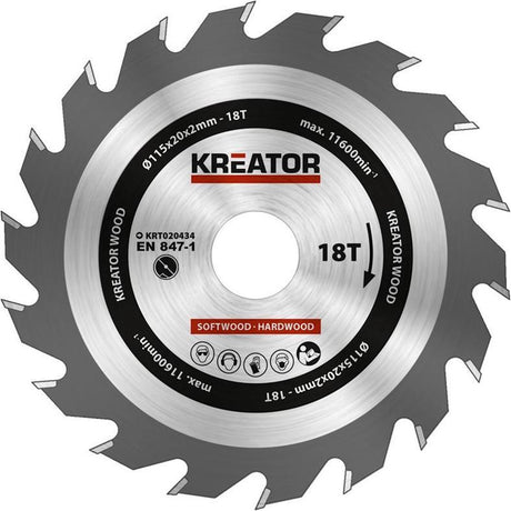 Kreator krt020434 Sägeblatt Holz – ø115 mm – 18 Z