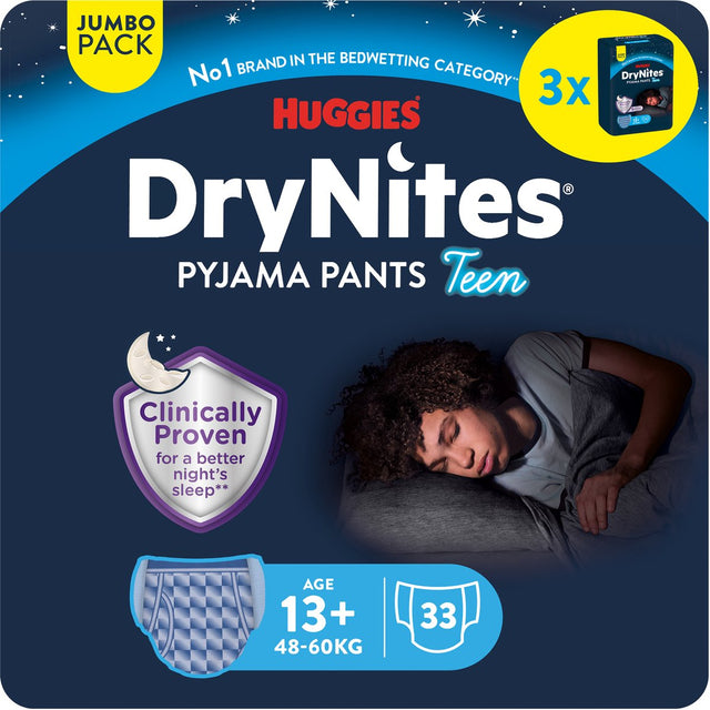 Drynites Huggies Windelhosen – Jungen – 13+ Jahre (48–60 kg) – 33 Nachthosen – Jumbo-Packung