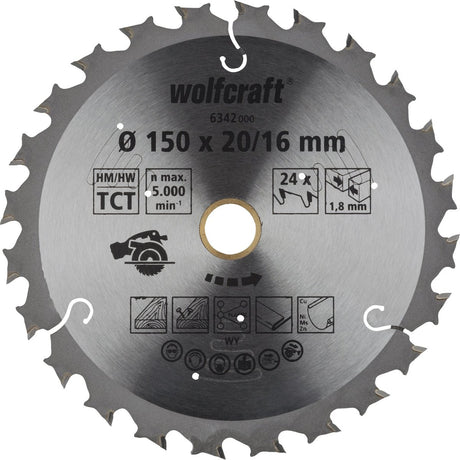 Wolfcraft - Kreissägeblatt 150 mm - 24 Zähne - 20 16 mm Bohrung - für Kreissäge - 6342000