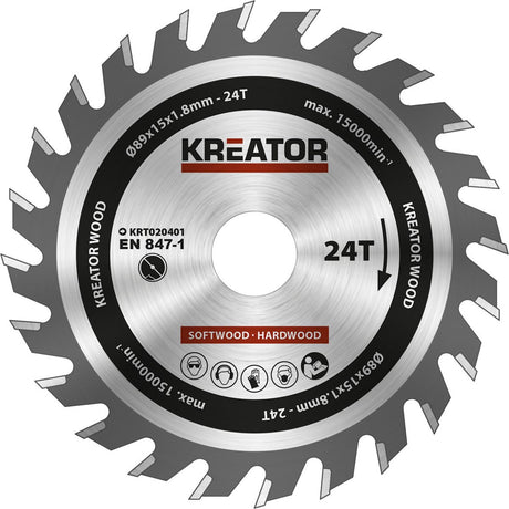 Kreator – krt020401 – Kreissägeblatt – ø 89 x 15 x 1,8 mm, 24 Zähne