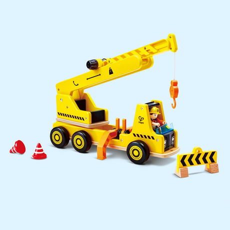 Hape mobiele kraan bouwplaats speelset - rollenspel speelgoed voor peuters vanaf 2 jaar, 9-delig