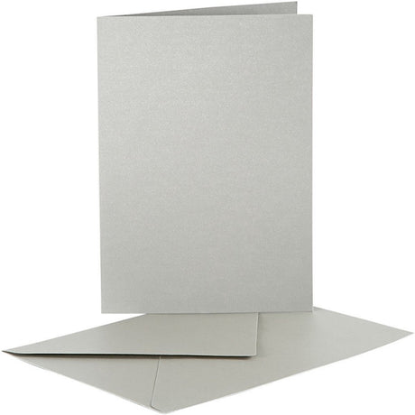 Creativ Company Perlmuttkarten und Umschläge, Kartengröße 10,5 x 15 cm, Umschlaggröße 11,5 x 16,5 cm, Silber, 10er-Set 1 Box