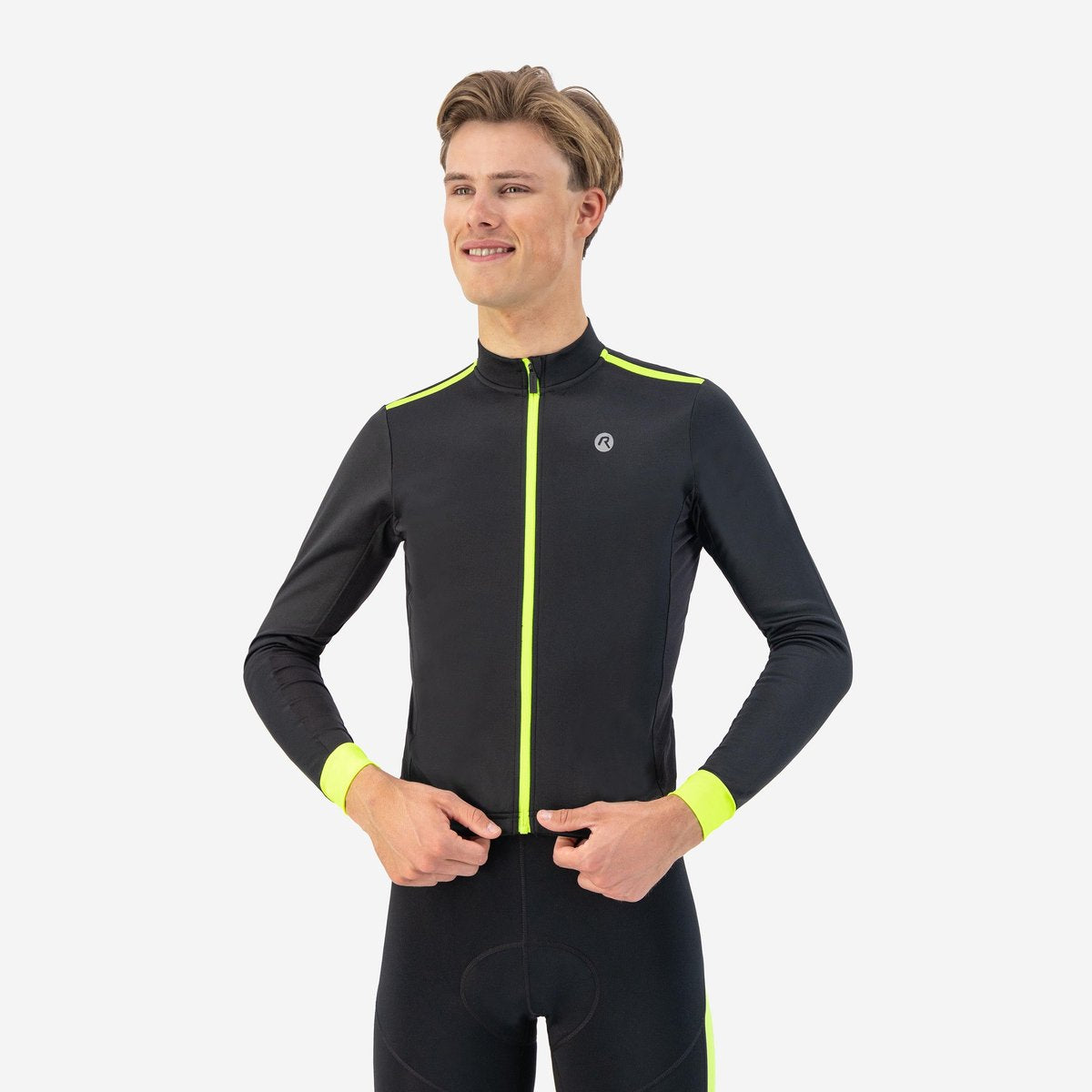 Rogelli core fietsshirt heren - lange mouwen - zwart fluorgeel - l