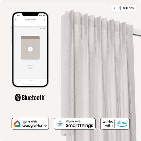 Motionblinds slimme gordijnrail – smart gordijn – bluetooth, draadloos app-bediening pull-start functie – usb-c oplaadbaar – pull-start functie – 160 cm