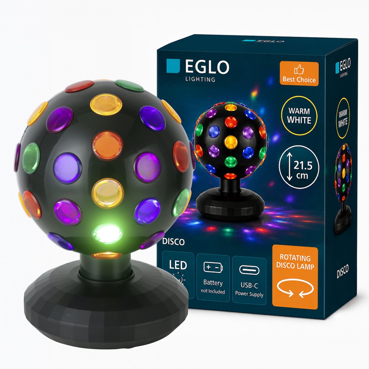 Eglo disco discobal tafellamp - led - 21,5 cm - zwart bont