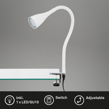 Briloner Elasti - Klemmlampe - Nachttischlampe - mit Kabel - mit Ein-/Ausschalter - Klemmstrahler flexibel - Warmweiß 3000k - 3w - 250 lm - IP20