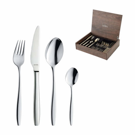 Amefa ventura 24-delige bestekset – 6 personen – zilver – in luxe houten cassette-hoogwaardig 18 10 chroomnikkelstaal