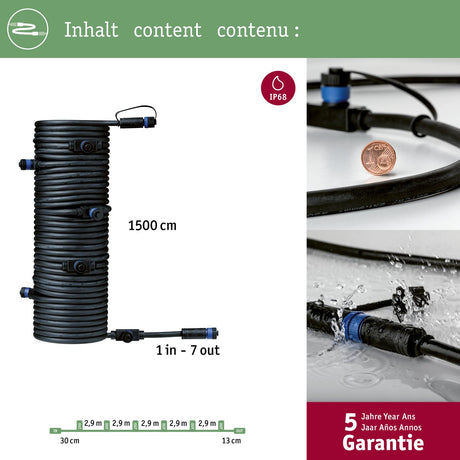 Paulmann Plug Shine Kabel 15m 7 Ausgänge IP68 schwarz