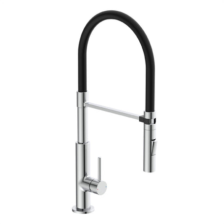 Schütte Stilo Design Küchenarmatur - Mischbatterie - hoher, schwenkbarer Auslauf - ausziehbarer Mousseur - Seitengriff - Soft-Touch-Schlauch, Chrom schwarz