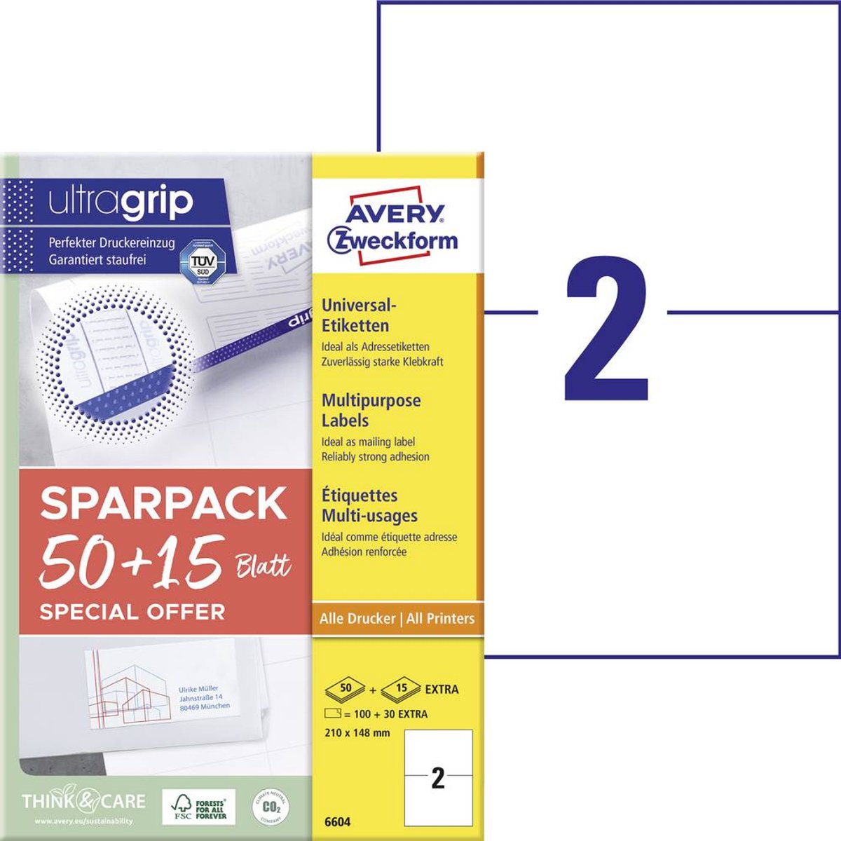 Avery -Zweckform 6604 Universaletiketten 210 x 148 mm Papier weiß 130 Stück(e) permanent klebend, ilc