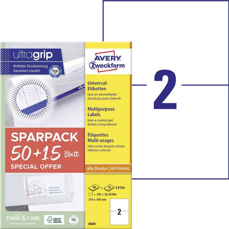 Avery -Zweckform 6604 Universaletiketten 210 x 148 mm Papier weiß 130 Stück(e) permanent klebend, ilc