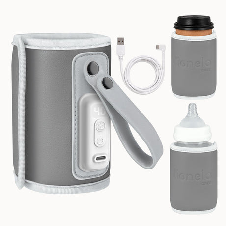 Lionelo thermup go – tragbarer Flaschenwärmer – USB-C-Stromversorgung – 5 Temperatureinstellungen (38–50 °C) – für Babyflaschen bis 70 mm – Thermostat gegen Überhitzung – kompaktes Leichtgewicht (100 g) – BPA-frei – inklusive USB-C-Kabel