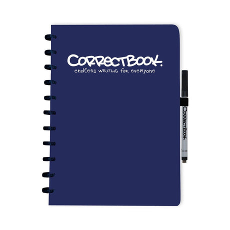Correctbook a4 löschbares Notizbuch – wiederverwendbares Notizbuch – Mitternachtsblau – blanko – inklusive Stiftwischtuch – kann mit zusätzlichen Seiten ergänzt werden