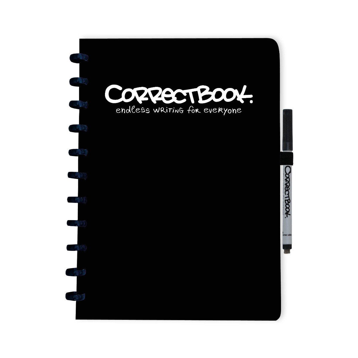 Correctbook a4 uitwisbaar notitieboek – herbruikbaar schrift – ink black zwart – gelinieerd – inclusief pen wisdoekje – aanvulbaar met extra pagina’s