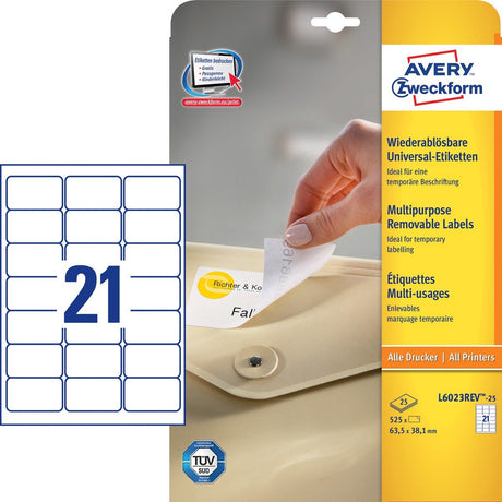 Markenlose, wiederaufklebbare Etiketten ohne Markenzeichen, Avery L6023-25, Weiß