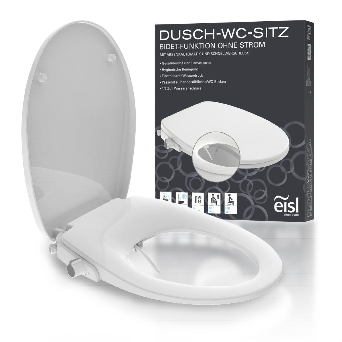Eisl Bidet-Dusch-WC-Sitzaufsatz – Absenkautomatik – klickbar – weiß
