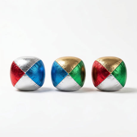 Engelhart Jonglierbälle Metallic 2,5 – vierfarbig (blau, rot, gelb, grün) – Set in transparenter Röhre – Jonglier-Zauberspiel –