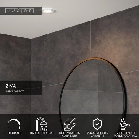Lucide ziva - inbouwspot badkamer - ø 8,4 cm - 1xgu10 - ip44 - wit