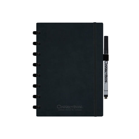 Correctbook a5 löschbares Notizbuch – tintenschwarzes Kunstleder-Hardcover – blanko – wiederverwendbares Notizbuch – inklusive Stiftwischtuch – kann mit zusätzlichen Seiten ergänzt werden