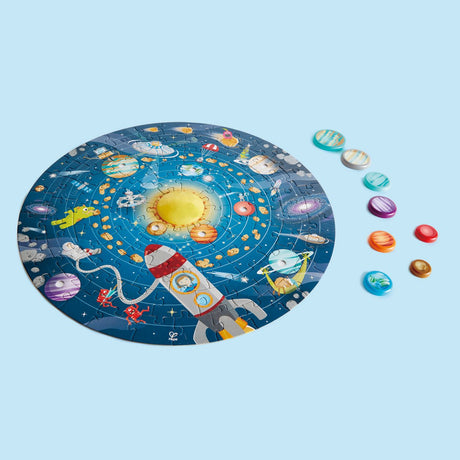 Hape Sonnensystem-Puzzle mit LED-Sonne und Holzplaneten – 93 Teile – ab 5 Jahren