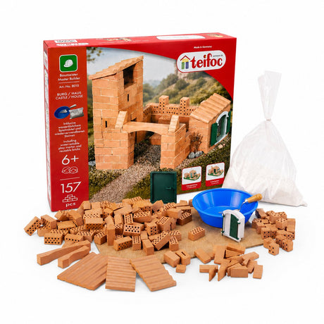 Teifoc® Bausatz – Burghaus – 150 Teile – echte Mini-Steine mit Zement, Schüssel und Kelle – Bausatz für Kinder ab 6 Jahren