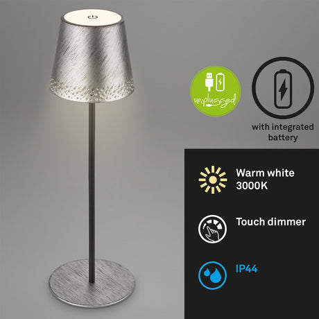 Briloner kiki – wiederaufladbare Tischleuchte – dimmbar – für drinnen und draußen – höhenverstellbar – warmweißes Licht – Silber