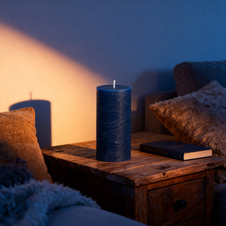 Arti casa rustikale Stumpenkerze – geruchlos – Zylinderform – aus Wachs – attraktive Kerze für den Innenbereich – geeignet für Wohnzimmer oder Esstisch – Größe ø7 x H13 cm – Farbe Blau