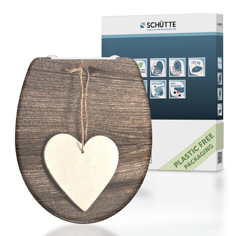 Schutte Duroplast WC-Sitz Holzherz mit Absenkautomatik und Schnellverschluss 82377