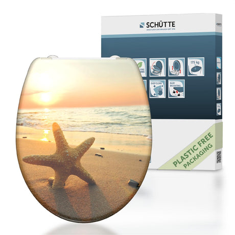 Schütte WC-Sitz 82373 Sea Star – Duroplast – Absenkautomatik – klickbar – Edelstahlscharniere – Belastbarkeit bis 175 kg – Dekor – 3-seitiger Druck