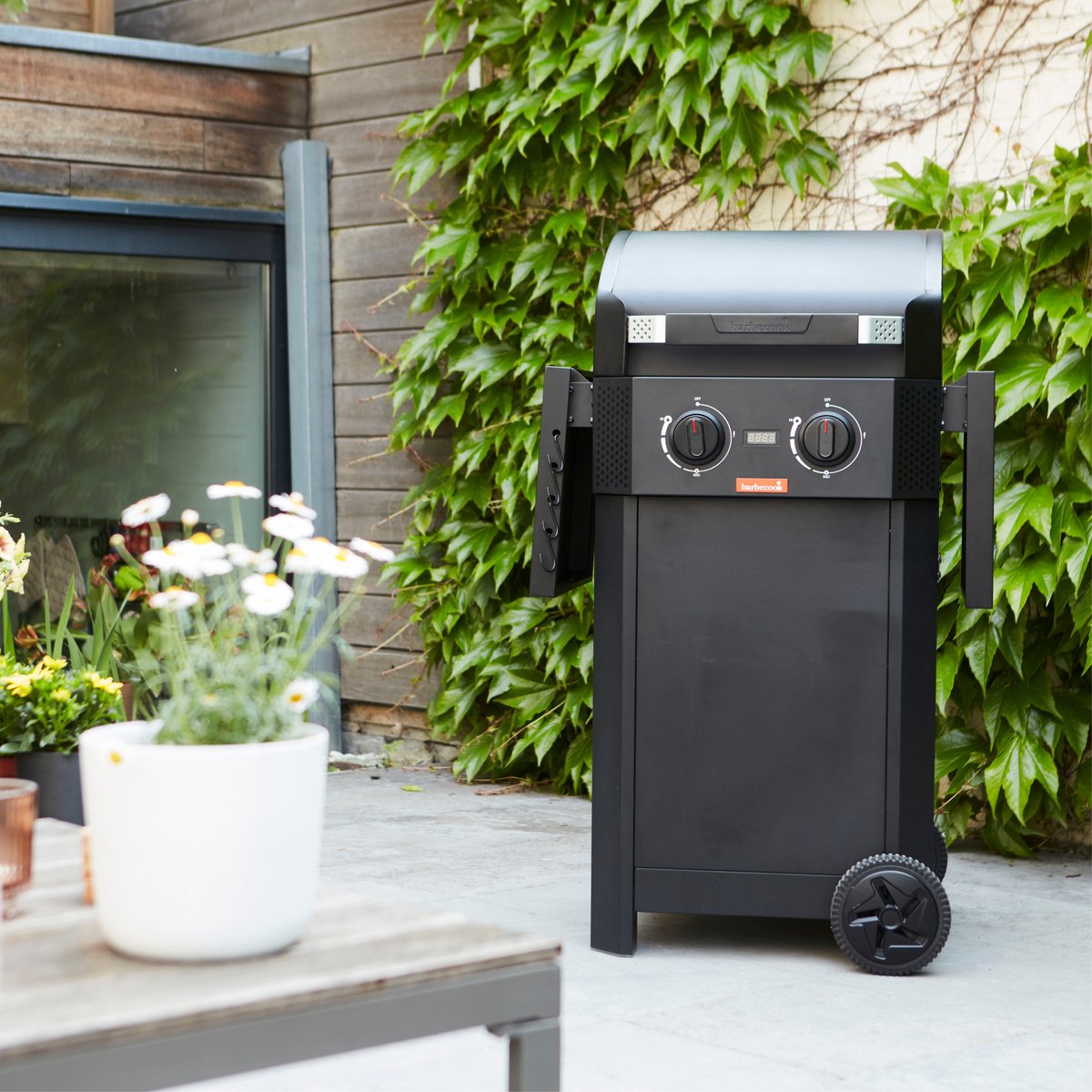 Barbecook E-Luca Elektrogrill mit klappbaren Seitentischen, schwarz, 121,4 x 60,3 x 112,3 cm