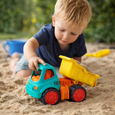 Eddy toys sand truck dumper - kiepwagen van kunststof - zandwagen voor zandbak en strand - blauw, geel en donker oranje - 15,2 x 9,6 x 11,1 cm - met 2 jaar fabrieksgarantie