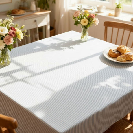 Arti casa tafelkleed streep blauw - gestreept design met lurex glans - groot formaat 150x240cm - materiaal katoen en polyester - eenvoudig te onderhouden - wasbaar op 30°c