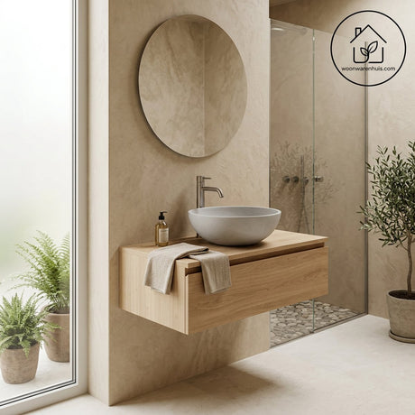 Differnz slim waskom - rond model - diameter ø 29 cm - gemaakt van keramiek - betonlook afwerking - kleur licht grijs - modern design - zonder overloop - eenvoudig te reinigen en onderhouden