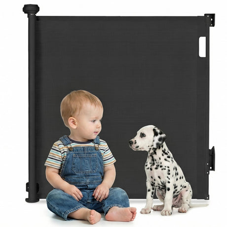 Treppenrollgitter Lionelo Thea bis 140 cm – ohne Schwelle – Doppelverriegelung – UV-beständig – Anzeige für Verriegelung – 3 Befestigungsclips – Schutzgitter für Kinder und Haustiere – für drinnen und draußen – EN 1930:2011