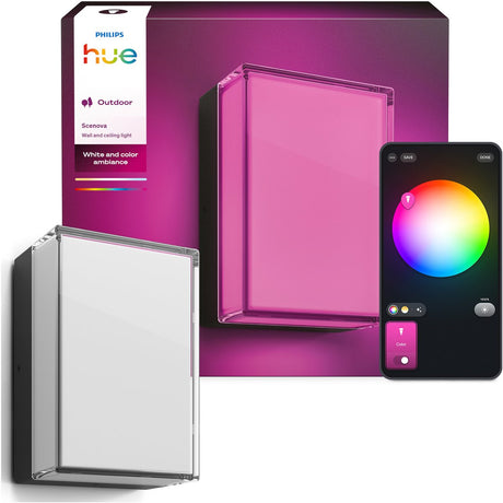 Philips hue scenova muur- en plafondlamp - tuinlamp - aanpasbaar wit en gekleurd licht -- rechthoek - ip44: weer- en windbestendig - slimme verlichting