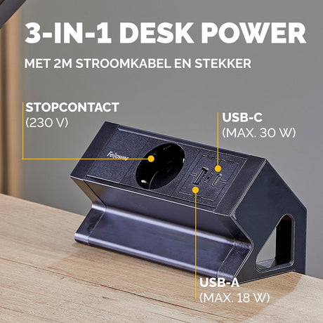 Fellowes Steckdosenleiste für Schreibtisch schwarz 100137172 2 m