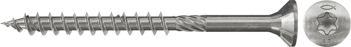 Fischer 100x Power-Fast 6 x 180 Senkkopf Edelstahl A2 Teilgewinde Innenvierkant TX - 657409