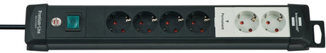Brennerstuhl premium-line technik steckdose 6 fach schwarz 3m h05vv-f 3g1,5 2 permanent, 4 schaltbar - 1951160600