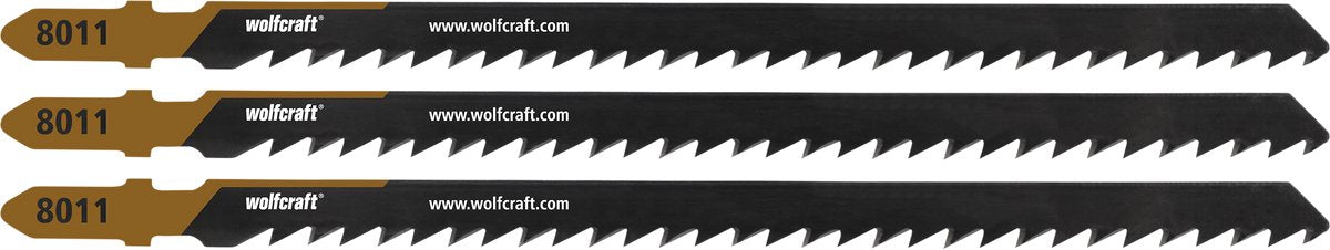 Wolfcraft – 3 Stichsägeblätter für Vierkantholz Fichte – 100 mm – HCS-Sägeblatt mit T-Schaft – Holz – 8011000