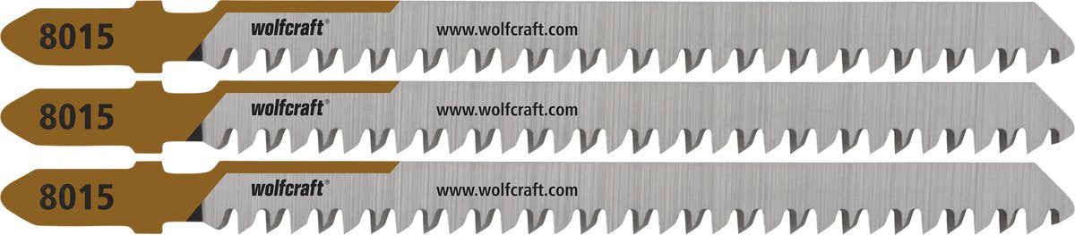 Wolfcraft – 3 Stichsägeblätter für Spanplatten – 60 mm – Feinschnitt – HCS-Sägeblatt mit T-Schaft – 8015000