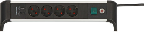 Brennerstuhl Alu-Office-Line Steckdosenleiste mit USB Power Delivery USB-Ladefunktion 4-fach 1,8 m H05VV-F 3G1,5 – 1391040420