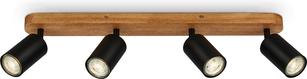 Briloner - vintage opbouwspot - industrial - 4xgu10 fitting - 9w - zwart hout - 55cm