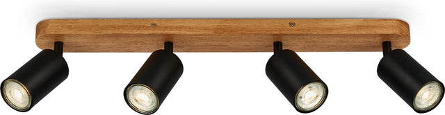 Briloner - vintage opbouwspot - industrial - 4xgu10 fitting - 9w - zwart hout - 55cm