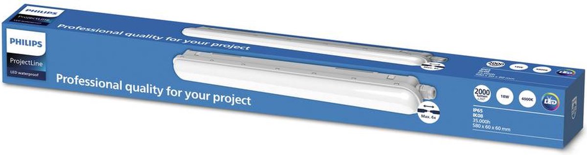 Philips led philips projectline waterproof lichtbalk 60cm koel wit licht - met doorbekabeling - 2000 lumen