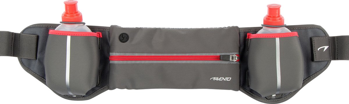 Avento hardloopriem met 2 drinkflessen - addy - grijs fluorroze