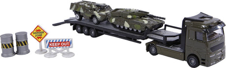2-teiliger Militärtransporter mit 2 Panzern aus Druckguss-Kunststoff, 24 cm
