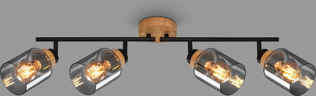 Briloner - Hema - Spot, mit Holz, Rauchglas, 4x E27 max. 10w